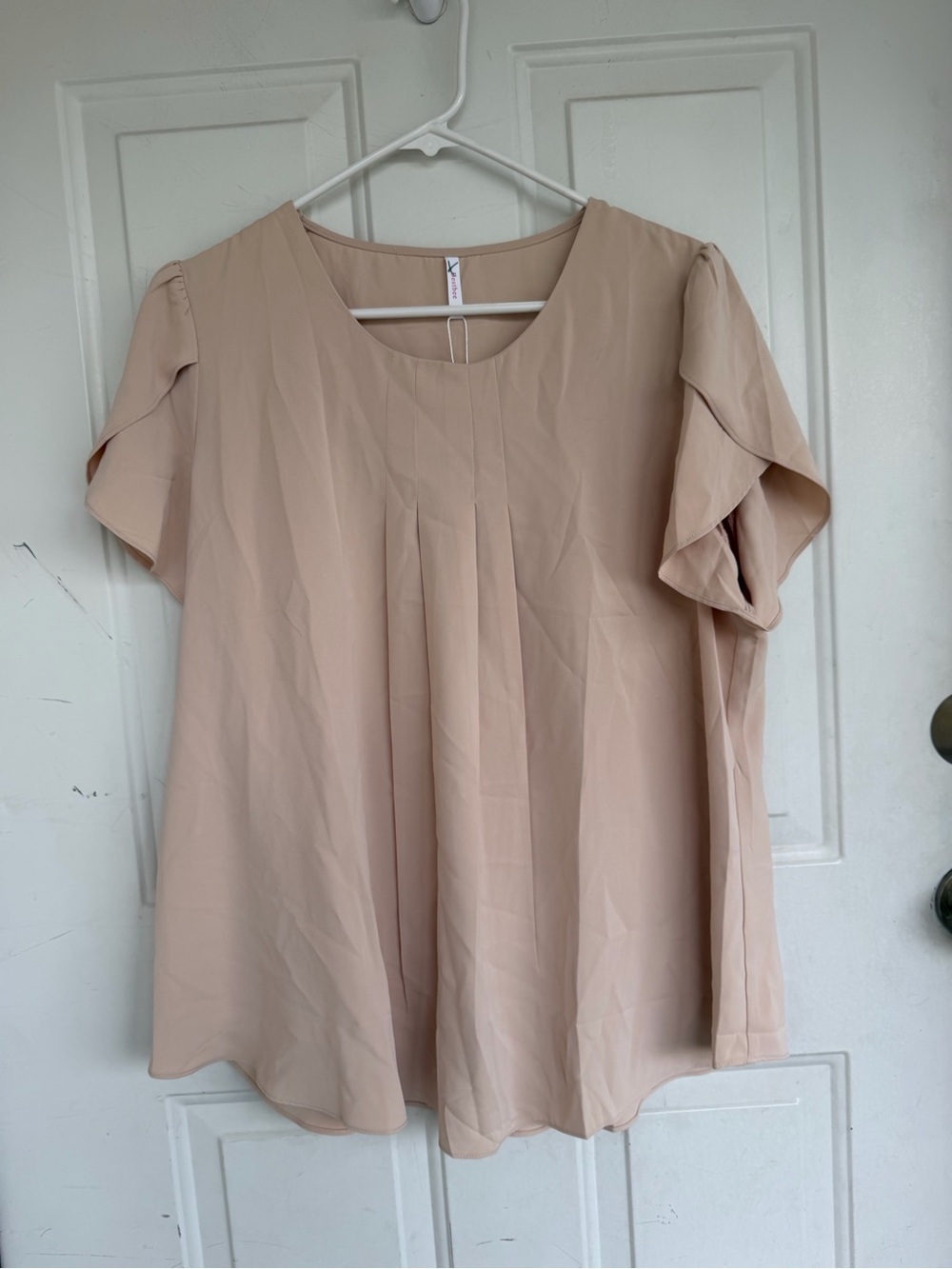 Women's Beige Pleated Short Sleeve Blouse Top size XL